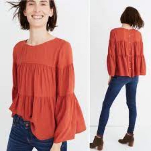 Madewell tiered button back bell sleeve boho top szS - Picture 14 of 14